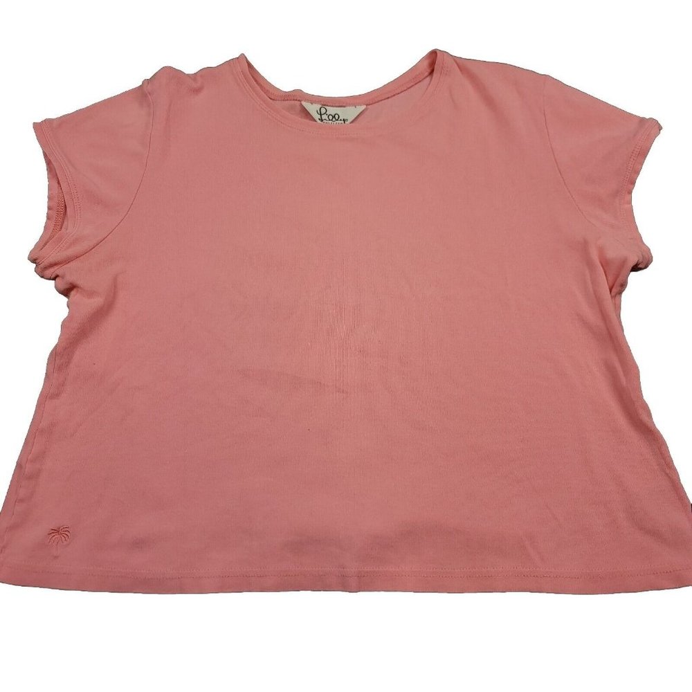 Lily Pulitzer Womens XL T-Shirt Pima Cotton Pink Cropped Micro‎ Ribbed Tee
